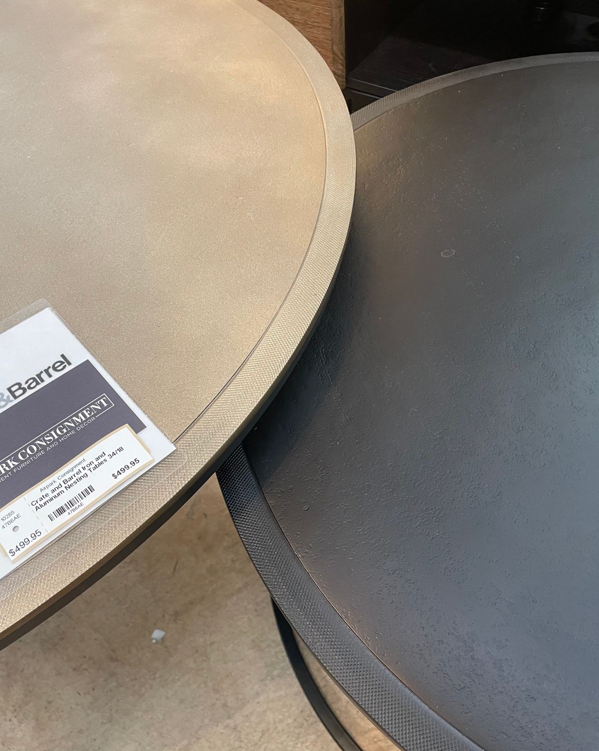 Crate and Barrel Knurl Iron and Aluminum Nesting Tables SOLD Airpark