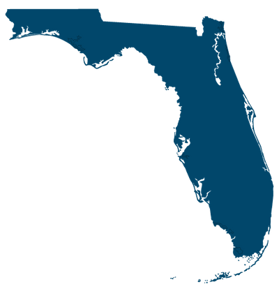 Blue map of Florida, where Better Cabinets & Bath serves the Space Coast