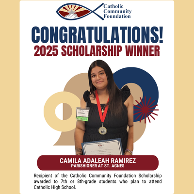2025 CCF Scholarship winner card for a St. Agnes parishioner