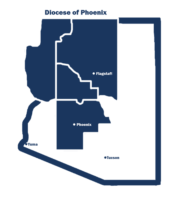 Map of the Diocese of Phoenix across Arizona