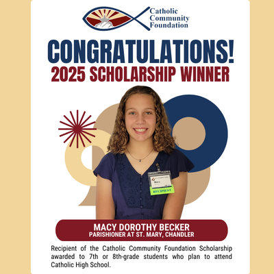 2025 CCF Scholarship winner card for a St. Mary Chandler parishioner
