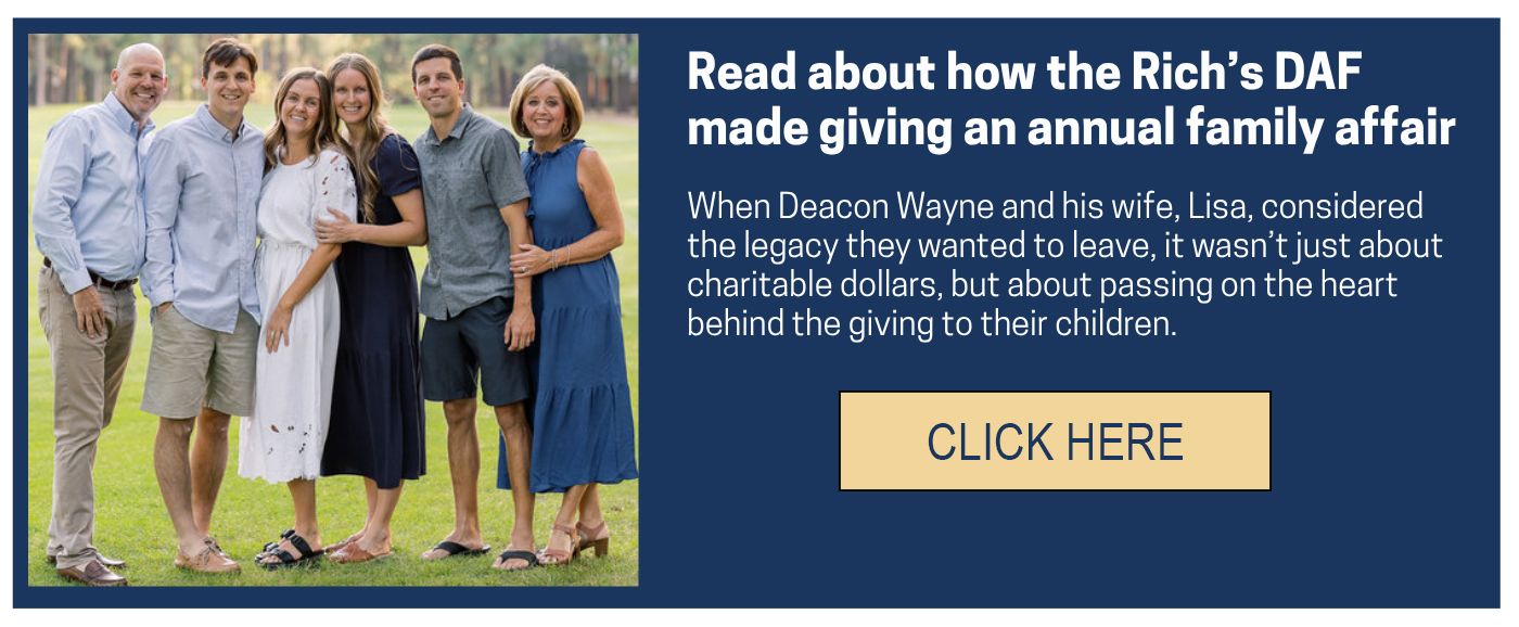 Family photo on a banner linking to a story about a family donor-advised fund