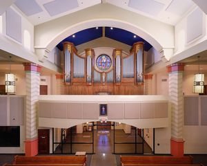 Pipe organ in the choir loft of the ASU Catholic Newman Center