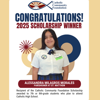 2025 CCF Scholarship winner card for a St. Matthew parishioner
