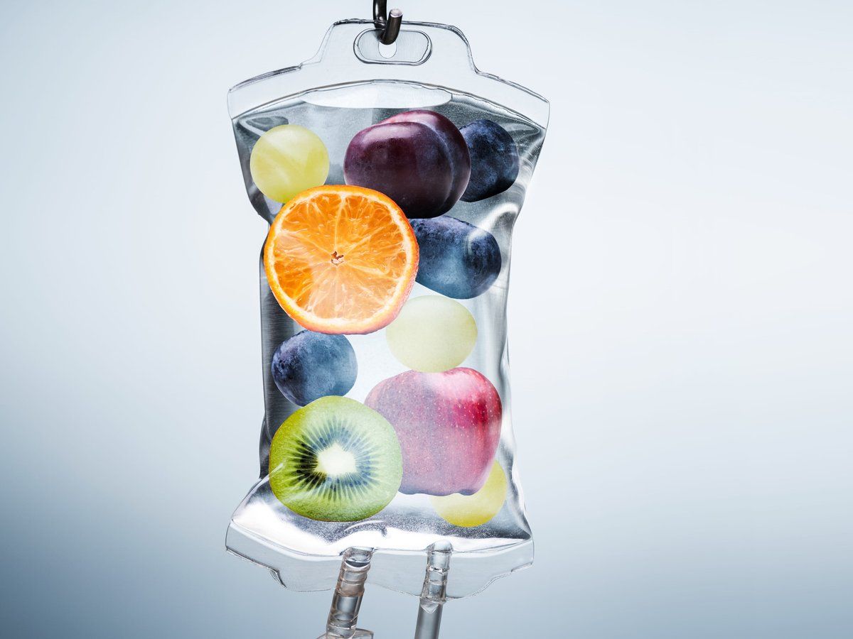 IV bag filled with sliced fruit